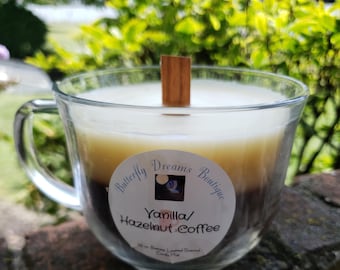 Vela casera en taza de cera de abejas en capas con aroma a "Cafetería" (500 ml)