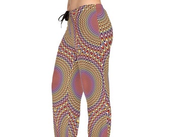 Original Design Spiral Optical Illusion Pajama Pants for Women, Psychedelic Hippie Sleepwear, Retro 70s Pajama Bottoms, Groovy Abstract PJs