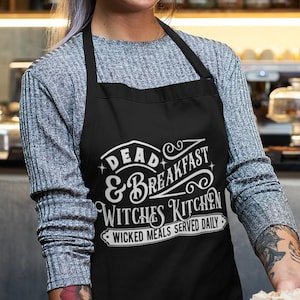 Dead and Breakfast Apron, Funny Witch Apron, Kitchen Witch, Halloween Apron, Punny Witch Gift, Witchy Gifts