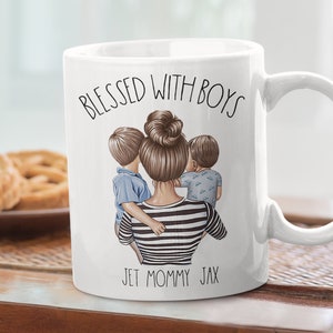 Personalized - Watercolored Mom Blessed With Boys Mug - Mom of Boys - Mom of Sons - Toddler Boy Mom