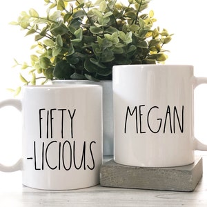 Personalized 50th Birthday Gift for Women, Fifty-licious, Funny Birthday Mug, Cute Gift for Her, 50 Years Old, 50th Bday, Born in 1973