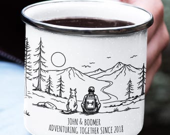 Personalized Hiker & Dog Camp Mug: Mountain Adventure Gift