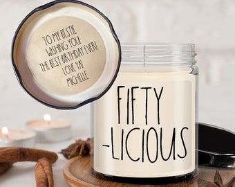 Personalized 50th Birthday Candle for Women, 9 oz & 16 oz Soy Candle, 70s Baby, Fifty-licious, Cute Gift for Her, 50 Years Old, Born in 1973