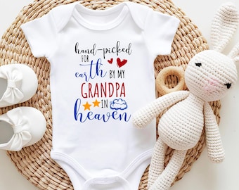 "Hand Picked For Earth By My Grandad In Heaven" Baby Vest - 100% Cotton Bodysuit (3-6 Months, White)