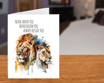 Always Beside You Lion & Lioness Greeting Card, Watercolor Lions, Environment Friendly, Keepsake Card to Fiance, To Bride from Groom