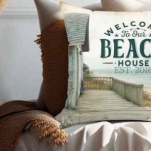 Personalized Vintage Beach House Pillow, Welcome to Our Beach House, Year Established, Summer Coastal Decor, INSERT INCLUDED