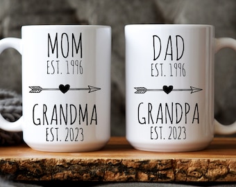 Promoted to Grandparents Est 2023 Mug Set, Mom Est Grandma Est, Dad Est Grandpa Est, Pregnancy Reveal, First Time Grandparents