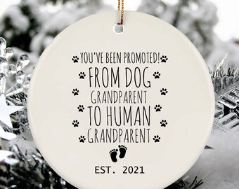 Dog Grandparent to Human Grandparent Ceramic Ornament: Pregnancy Reveal Gift
