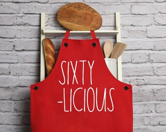 60th Birthday Apron for her: "SIXTY-Licious" Gift