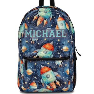 Personalized Rockets in Space Matching Backpack and Lunch Bag Set for Boys, Back to School, Outer Space Lunch Sack, Custom Name Bookbag