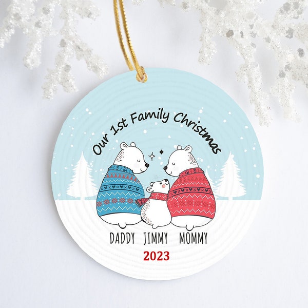 Personalized Polar Bear 1st Family Christmas Ornament, Custom Names, Christmas 2023, Polar Bear Decor, Keepsake Gift, Polar Bear Lovers