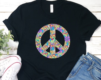 Floral Peace Sign T-Shirt: Bella Canvas Unisex Tee
