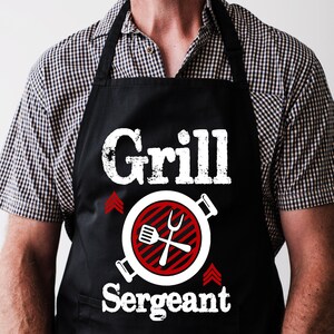 Grill Sergeant Men&#39;s Apron, Funny Grilling Gift for Dad, Barbecue Gifts, Punny Grilling Apron
