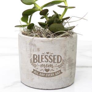 Etched Blessed Mom Planter with Succulent: Unique Mother's Day Gift from Kids