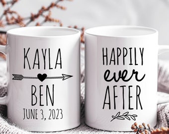 PERSONALIZED BRIDE and GROOM Mug Custom Name Ceramic Coffee Mug Happily Ever After Unique Wedding Gift Custom Mug Anniversary Gift