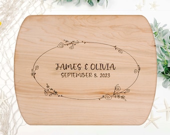 Personalized Wedding Cutting Board: Laser Engraved Hardwood Cheese Board