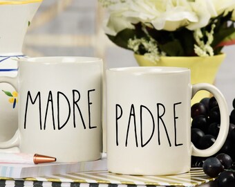 Padre Madre Coffee Mug Set: Two-Tone Latino Parents Gift