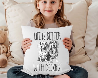 Dachshund Pillow: Dog Sketch Art Throw Pillow - Doxie Lover Gift