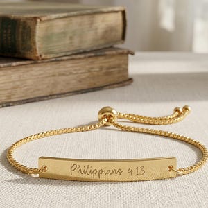 Custom Scripture Flat Bar Bracelets: Bible Verses Engraved Jewelry, Inspirational Christian Gift