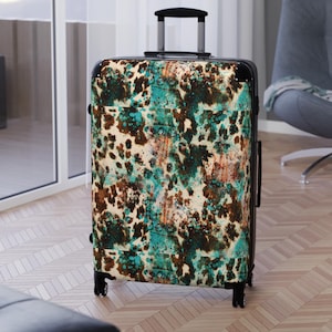 Southwestern Rustic Suitcases, Country Western Bling Luggage, Cow Print Suitcase, Boho Western Carry On Travel Bag, Cow Spots Pattern