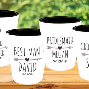 Personalized Wedding Party Ceramic Shot Glasses Custom Names Custom Date Best Man Maid of Honor Bridesmaid Groomsman Bridal Party Gifts