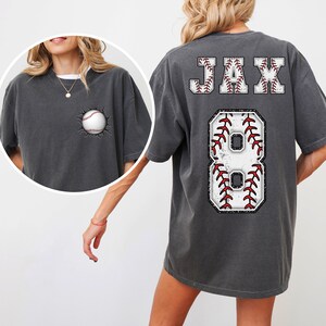 Personalized Baseball Mom Comfort Colors® T-shirt, Mother&#39;s Day Gift from Kids, Baseball Name and Number Tee, Little League Game Day Shirt