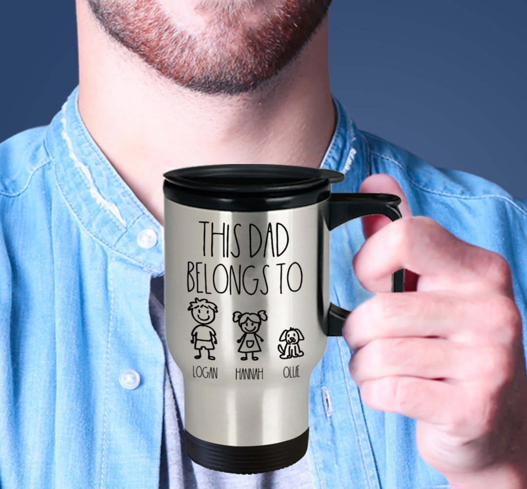Personalized Dad Travel Mug, This Dad Belongs To, Stick Figure Family ...