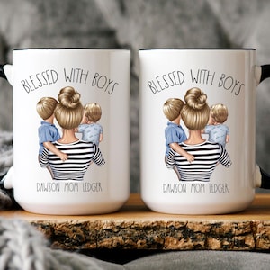 Personalized Mom Blessed With Boys Coffee Mug, Watercolor Mother and Boys Mug, Mom of Sons Cup, Mothers Day Gift from Husband, Toddler Mom