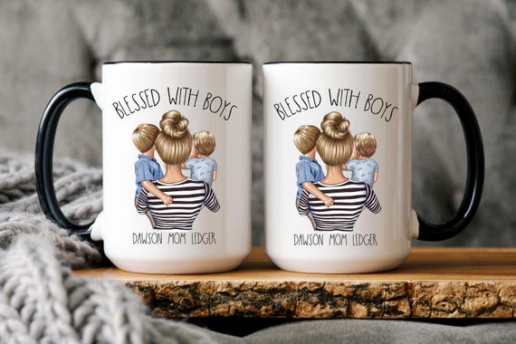Personalized Mom Blessed With Boys Coffee Mug, Watercolor Mother and Boys Mug, Mom of Sons Cup, Mothers Day Gift from Husband, Toddler Mom
