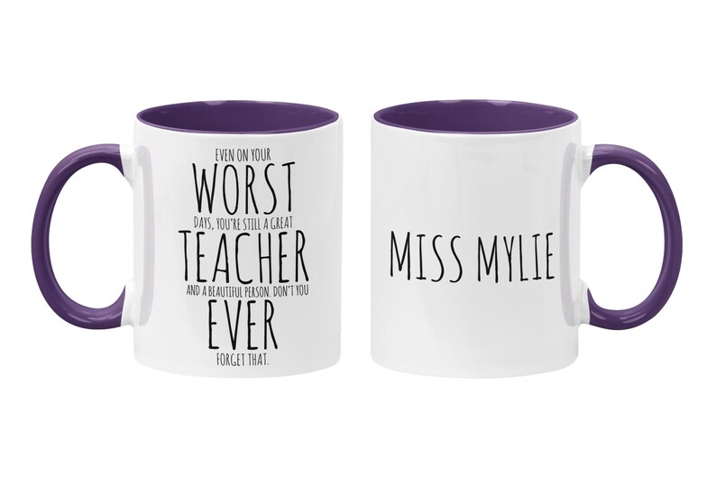 PERSONALIZED Funny Teacher Mug, Worst Teacher Ever, Read Between the Lines, Teacher Appreciation, Meaningful Teacher Gifts Purple / White