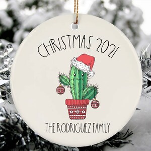 Personalized Christmas Cactus Ornament, Custom Family Name, Christmas ...
