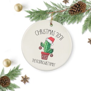 Personalized Christmas Cactus Ornament, Custom Family Name, Christmas ...