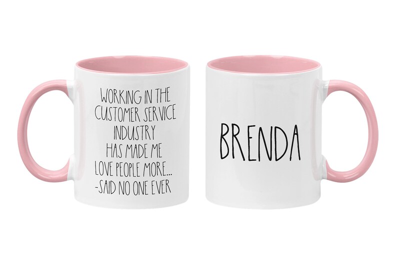 Personalized Customer Service Coffee Mug, CSR Gift, Retail Associate Gift, I Hate People, Funny Server Quotes, Funny Work Mugs Pink/White