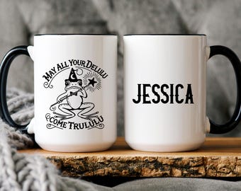 Delulu Frog Wizard Mug: Funny Mental Health Gift, Personalized Snarky Cup