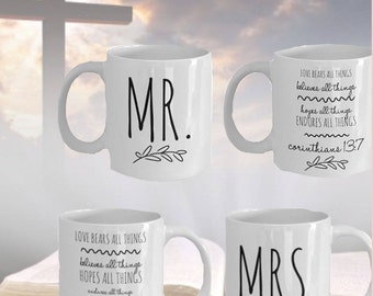 MR AND MRS Coffee Mug Set Wedding Gift His and Hers Mugs Engagement Gift Anniversary Gift Corinthians Bridal Shower Gift Couples Gift