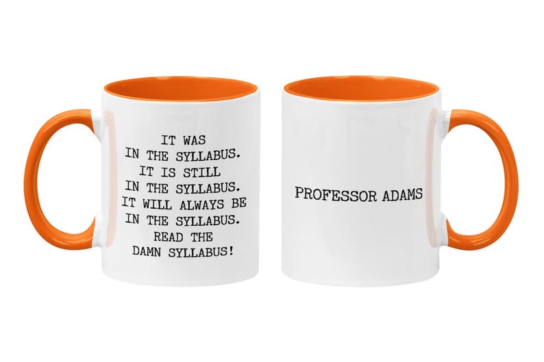 Personalized Professor Mug: Read the Damn Syllabus, Academic Humor Gift, Instructor Thank You Orange/White