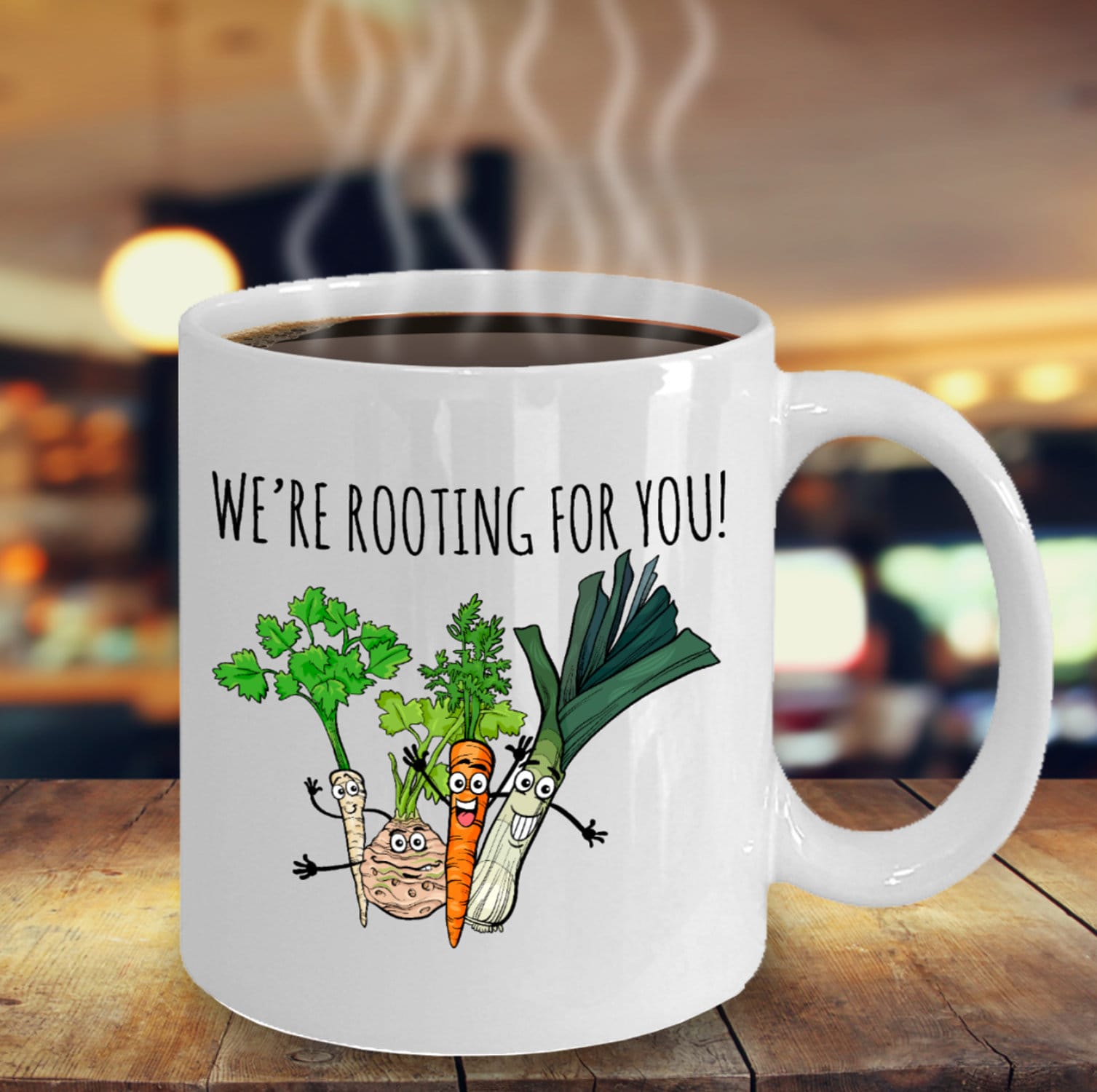 Rooting for You Veggie Coffee Mug Motivational Ceramic Microwave and Dishwasher Safe Cup 