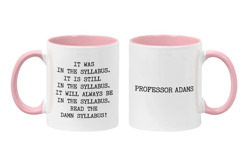 Personalized Professor Mug: Read the Damn Syllabus, Academic Humor Gift, Instructor Thank You Pink/White