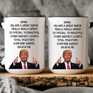 Personalized Nurse Mug & Coaster, Funny Gift Ideas for Trump Supporters, Nursing Student Gift, Trump Thumbs Up, Registered Nurse Gift