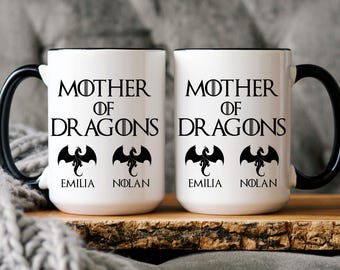Personalized Mother of Dragons Coffee Mug: Custom Kids Names, GoT Inspired
