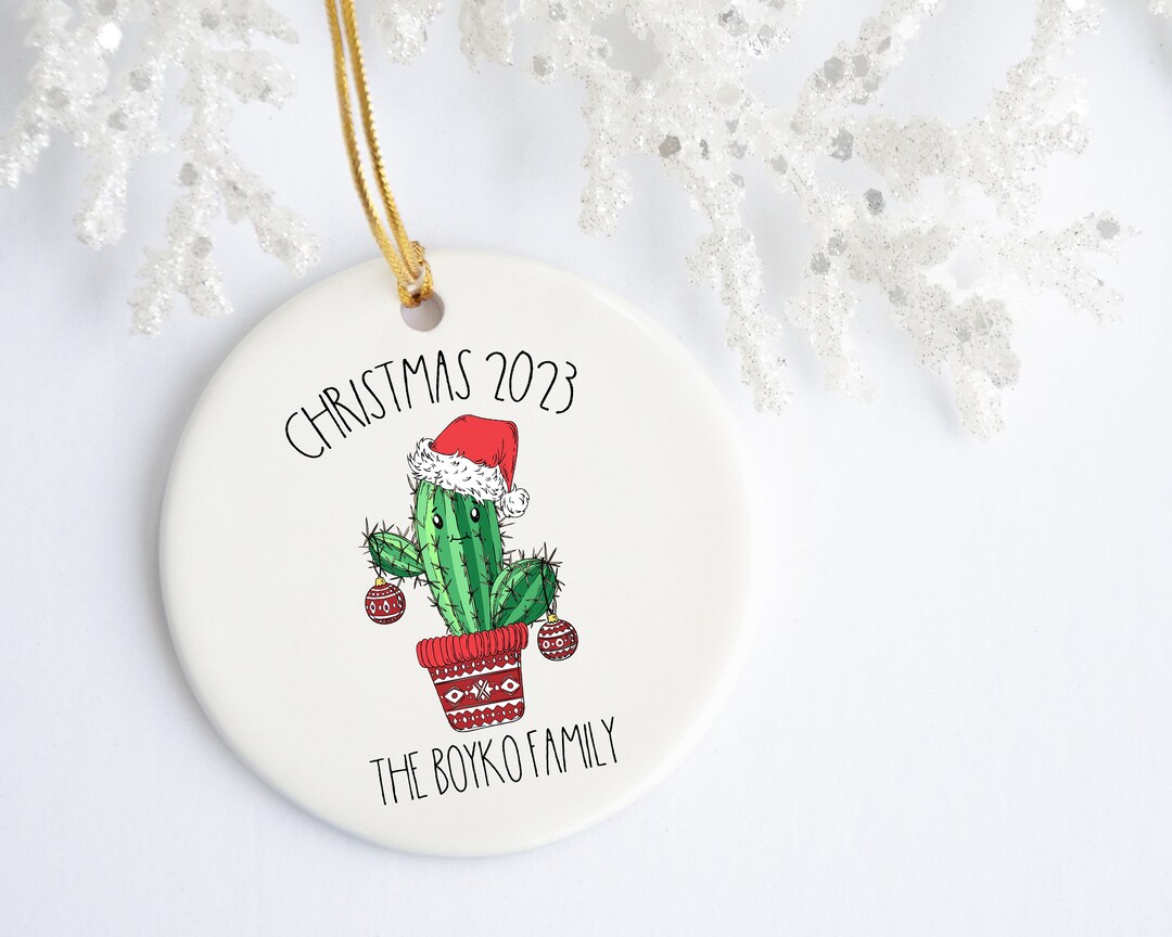Personalized Christmas Cactus Ornament, Custom Family Name, Christmas ...