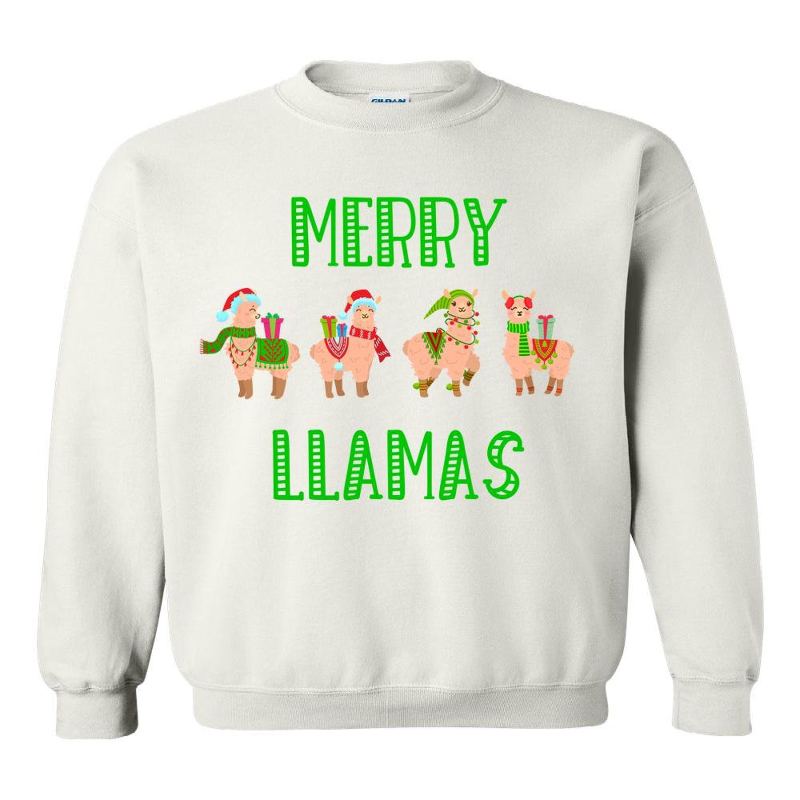Llama Ugly Christmas Sweater Merry Llamas Crewneck Sweat Etsy
