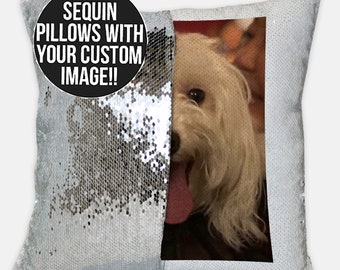 Custom Pet Photo Sequin Pillow, Decorative Dog Pillow, Pillow with Pet Face, Pet Memorial, Sympathy Gift, Personalized Photo Pillow