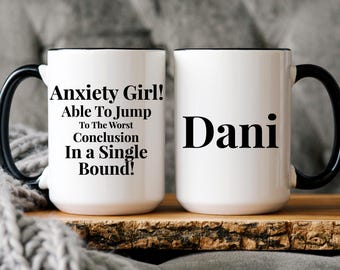 Anxiety Gift for Best Friend, Snarky Anxiety Mug, Personalized Mug for Coworker, Introvert Gift, Jump to Conclusions in Single Bound