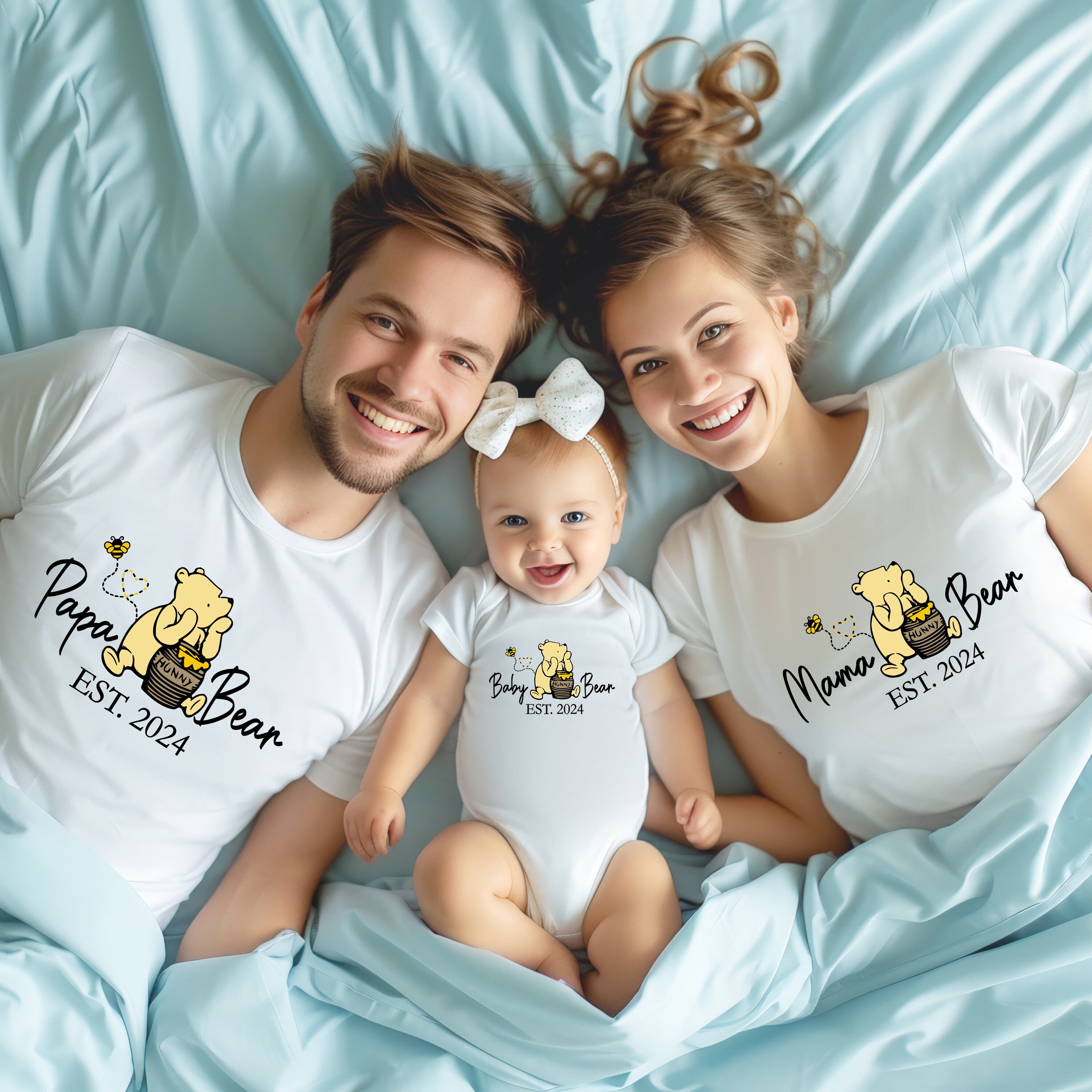 Custom Mama Bear Papa Bear Baby Bear Shirts, Est 2025, Family Bear Matching Tees, Gift for New Parents, Pooh Bear Shirts