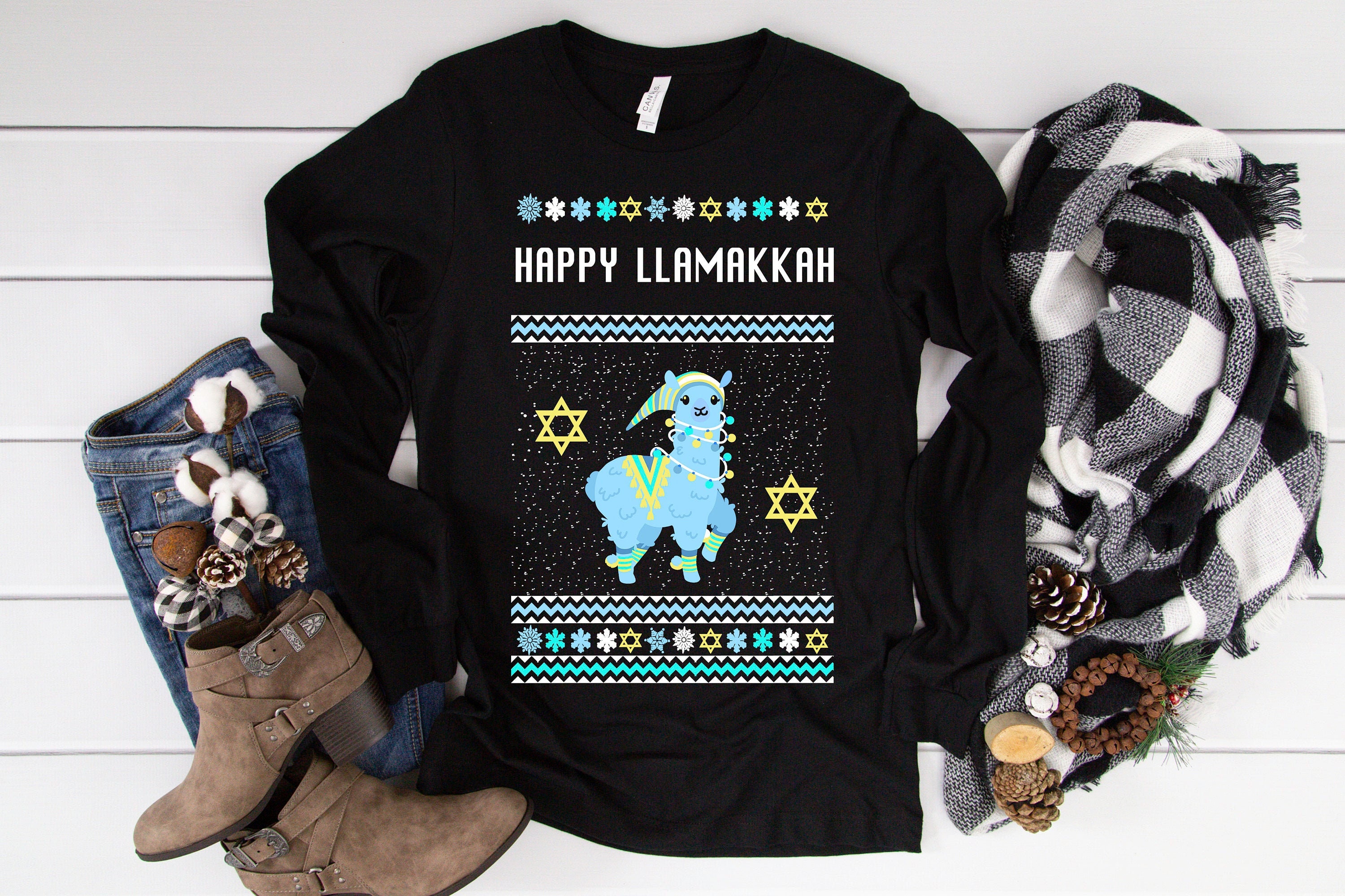 Funny Jewish Hanukkah Happy Llamakkah Ugly Hanukkah Sweater - Etsy