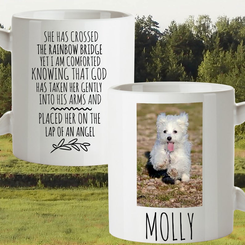 PERSONALIZED PET Memorial Mug, Pet Loss Gift, Rainbow Bridge Poem, Photo Mug, Pet Sympathy Gift, Custom Name, Custom Dog Memorial Mug image 1