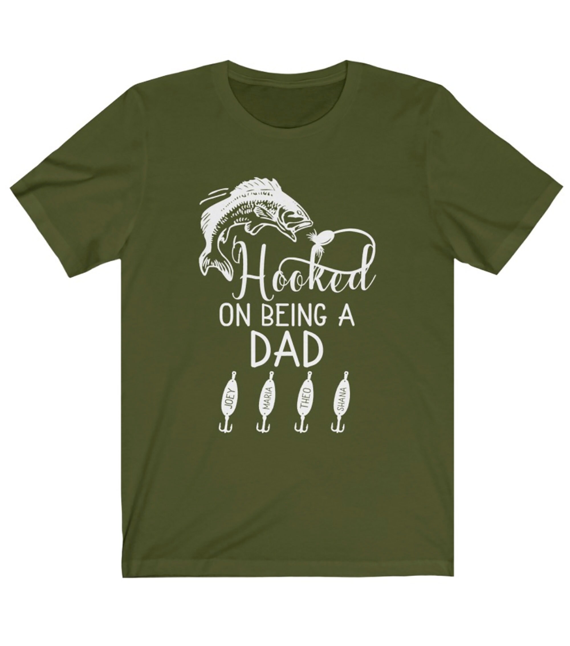Hooked on Dad Shirt, Father Fishing Rod Tee, Personalized Shirt, Custom  Fishing Pole With Name 