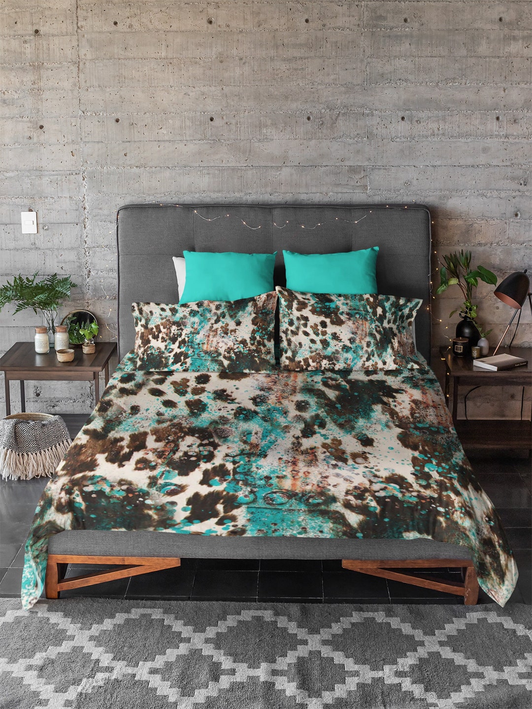 Southwestern Rustic Duvet Cover, Cow Print Bedspread, Country Western
