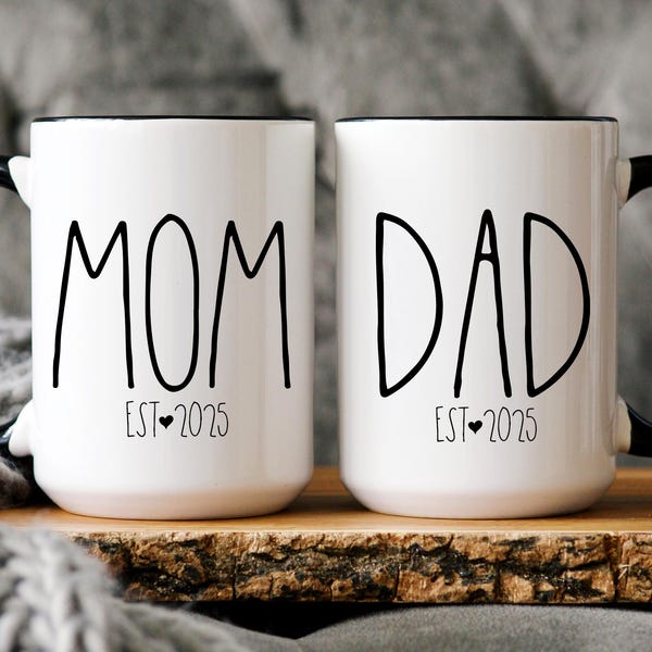 New Mom and Dad Coffee Mug Set: Est. 2027, First Mother's/Father's Day
